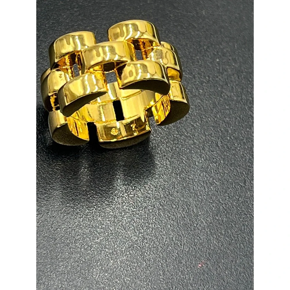 Kate Spade Rolly Sliced Scallops Gold‎ Plated Heavy Chain Link Ring Sz 7